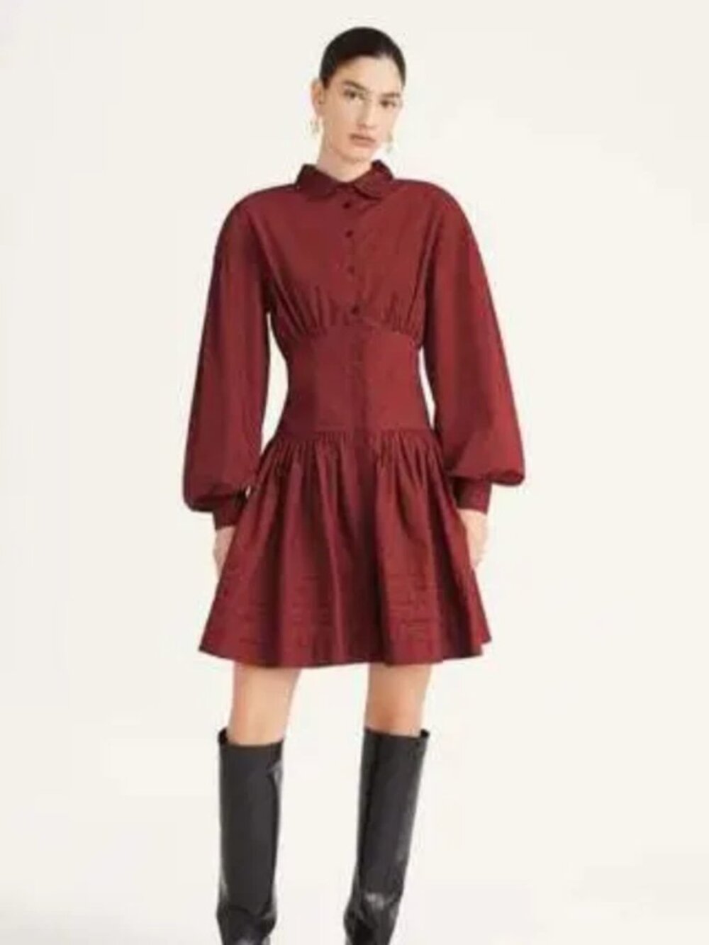Merlette Taylor Mini Button Shirt Dress Blouson Sleeve Terracotta 2 NWT
